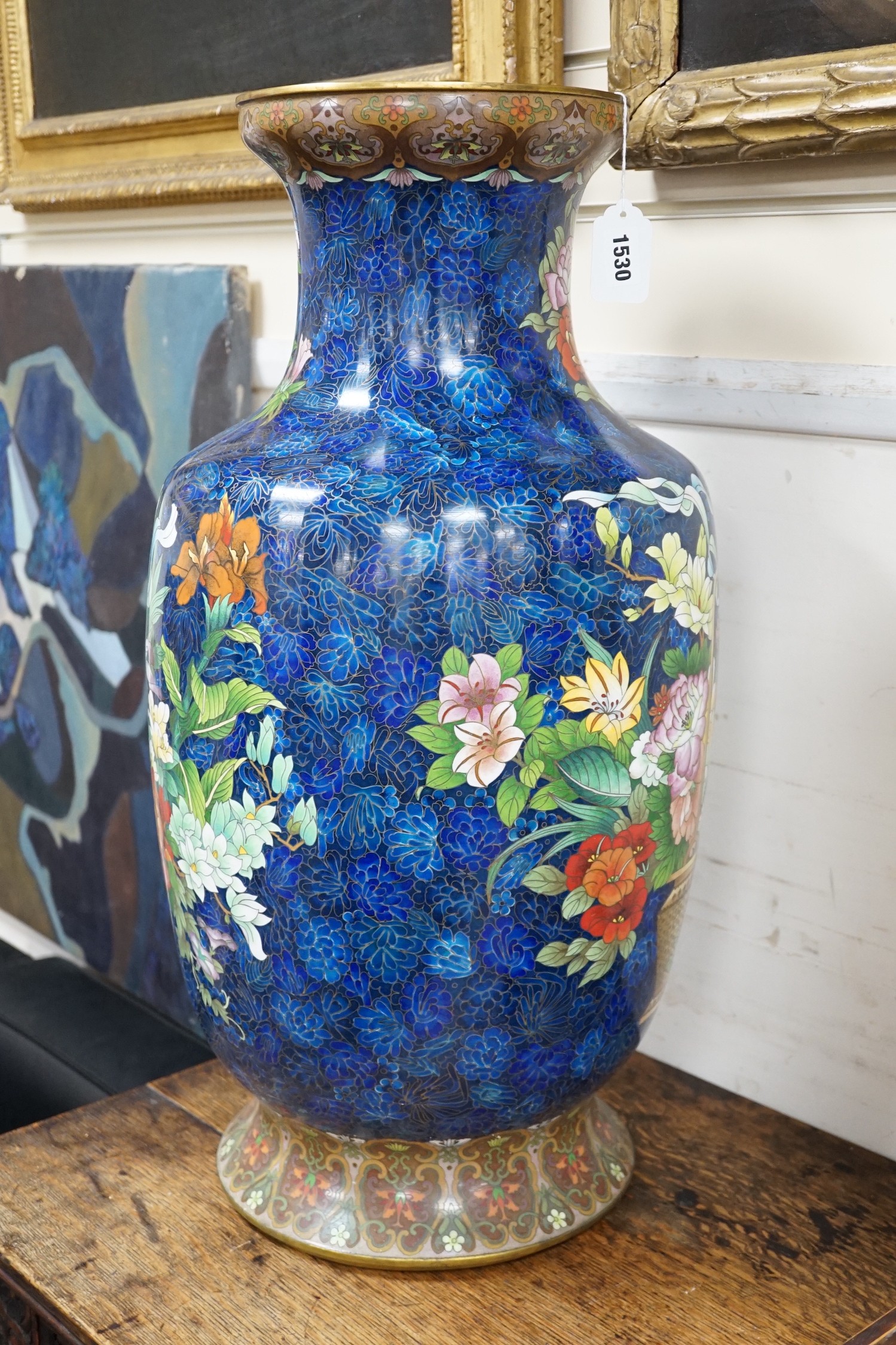 A large pair of Chinese cloisonné enamel baluster vases, 66cm